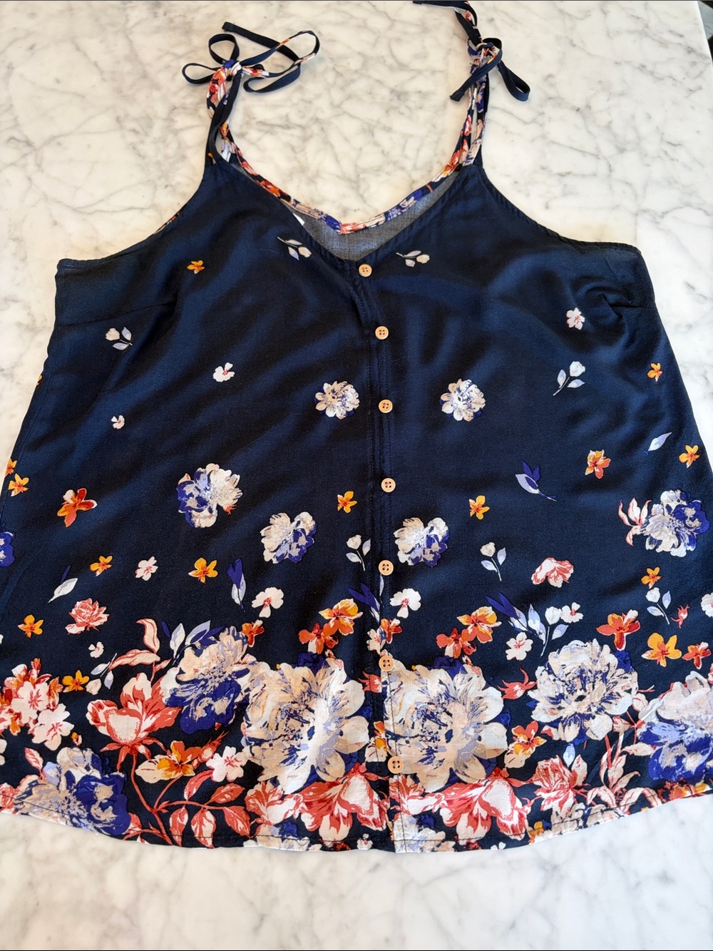 Maurices Navy Floral Tie-Strap Button Front Cami Size Small